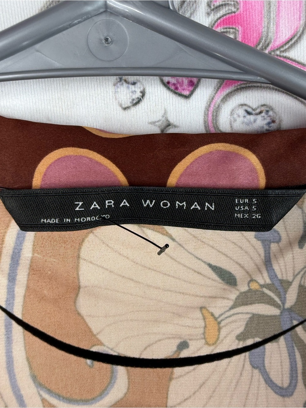 Zara shirt blouse belted tie Rust Floral Tie-Front Blouse with Pink Polka Trim - Picture 8 of 9